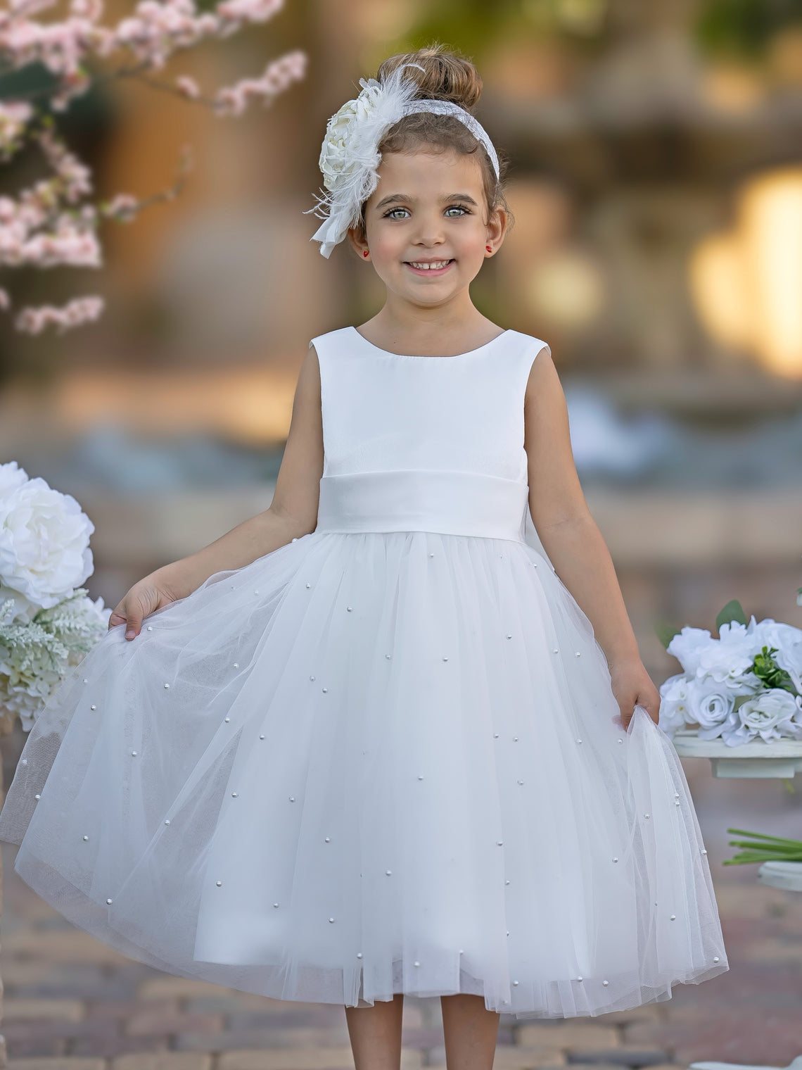 Ball-Gown/Princess Satin Tulle Knee-length Flower Girl Dress