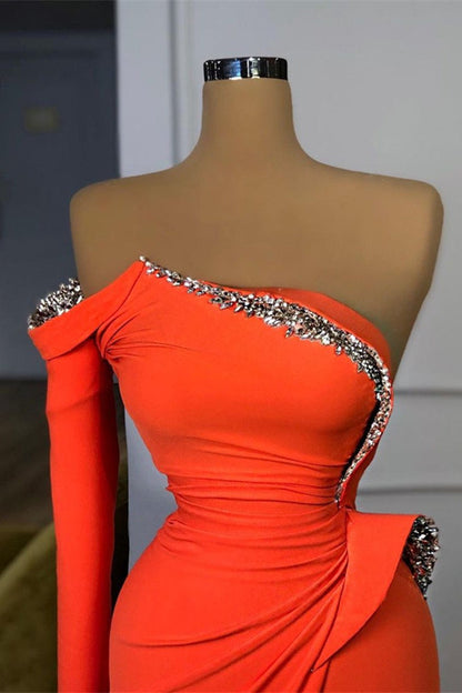 Orange Long Sleeves Prom Dress Mermaid With Sequins PD0530