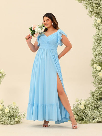 A-Line/Princess Ankle-Length Sleeveless Plus Size Bridesmaid Dresses With Ruffles