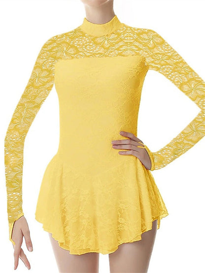 Figure Skating Dress Women's Girls' Dancewear Spandex High Elasticity Fashion Long Sleeve Skating Dress