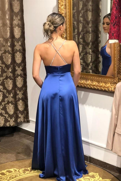 Royal Blue Split Long Prom Dress Spaghetti-Straps PD0472