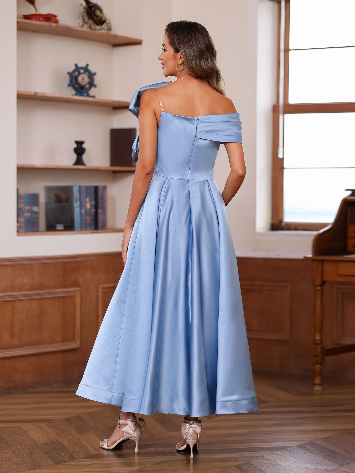 A-Line/Princess Off-the-Shoulder Sleeveless Ankle-Length Unique Mother of the Bride Dresses with Bowknot