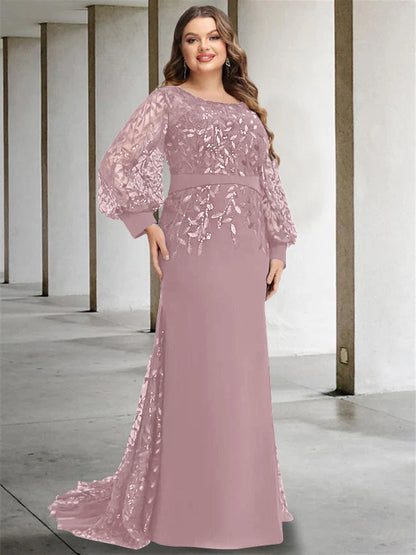 Mermaid/Trumpet Scoop Neck Long Sleeves Floor-Length Plus Size Mother of the Bride Dresses with Sequins