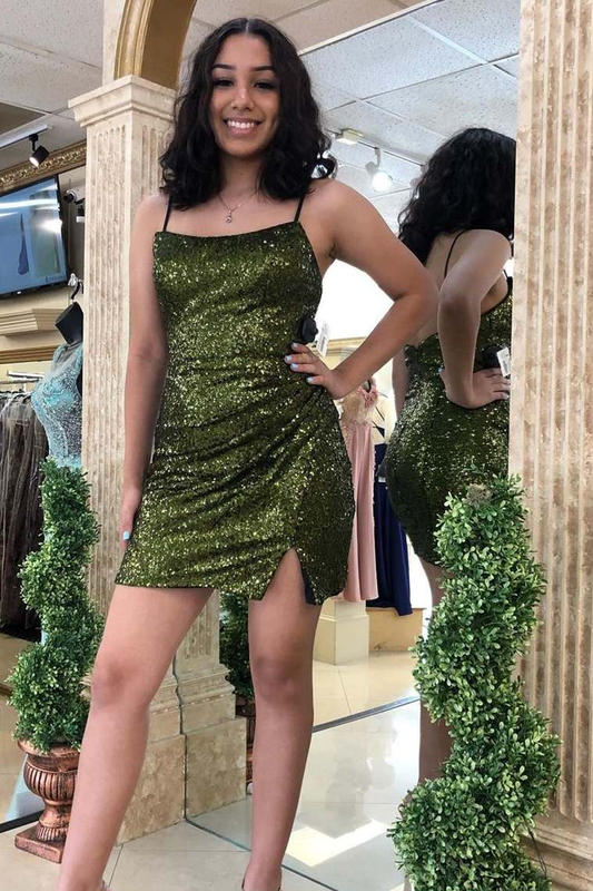 Olive Green Sequins Tight Mini Homecoming Dress gh1507