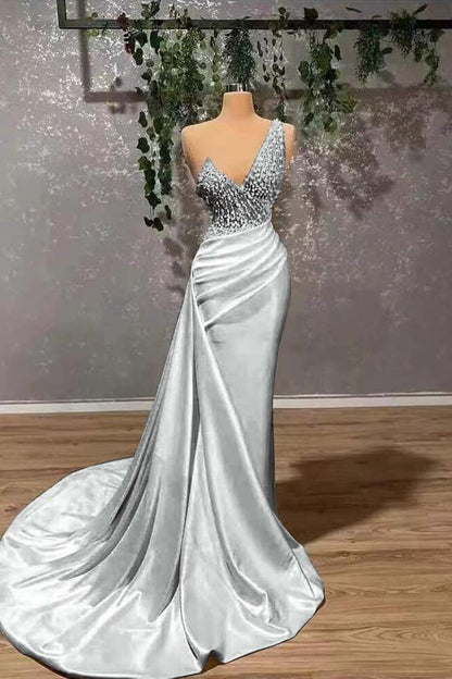 Ivory Elegant One-Shoulder Applique Prom Dress Mermaid With Ruffles ED0103