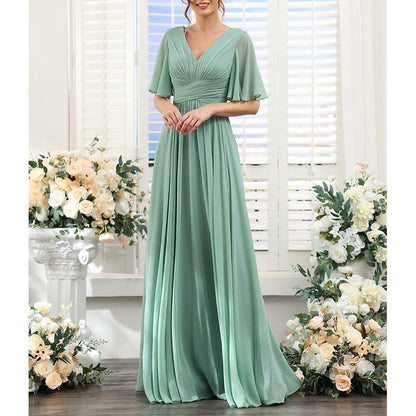 A-Line/Princess V Neck Short Sleeves Bridesmaid Dresses Wedding Guest Dresses