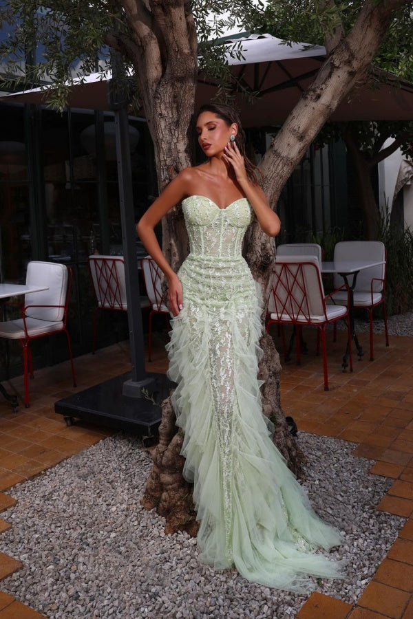 Sweetheart Lace Mesh Strapless Prom Dress ZT0278