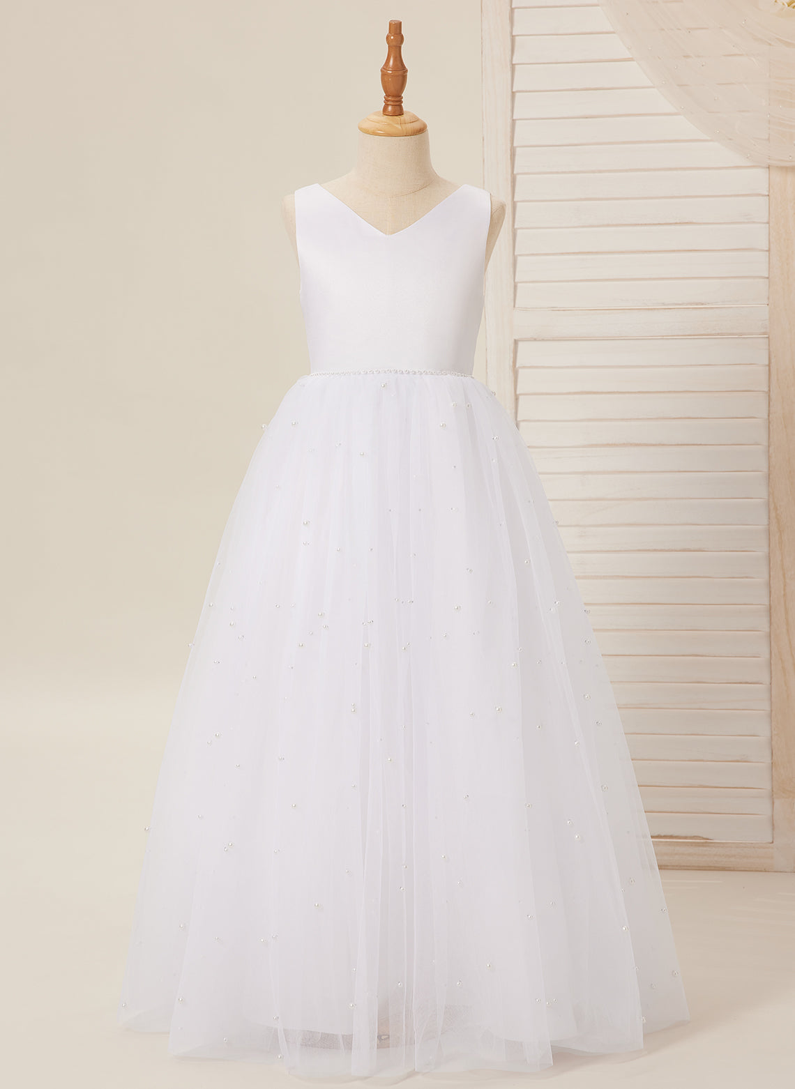 Elegant Princess Ball Gown Satin & Tulle Flower Girl Dress