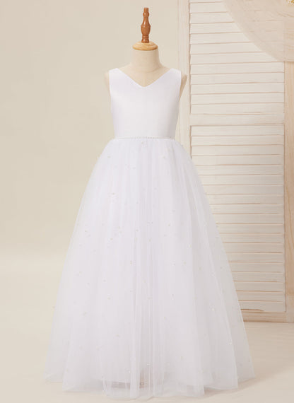 Elegant Princess Ball Gown Satin & Tulle Flower Girl Dress