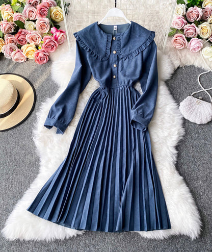 Cute lapel long sleeve dress fashion girl dress  1056