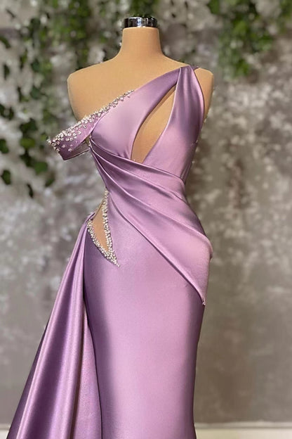 Lilac Off-The-Shoulder Sleeveless Mermaid Prom Dress With Rhinstone ED0369