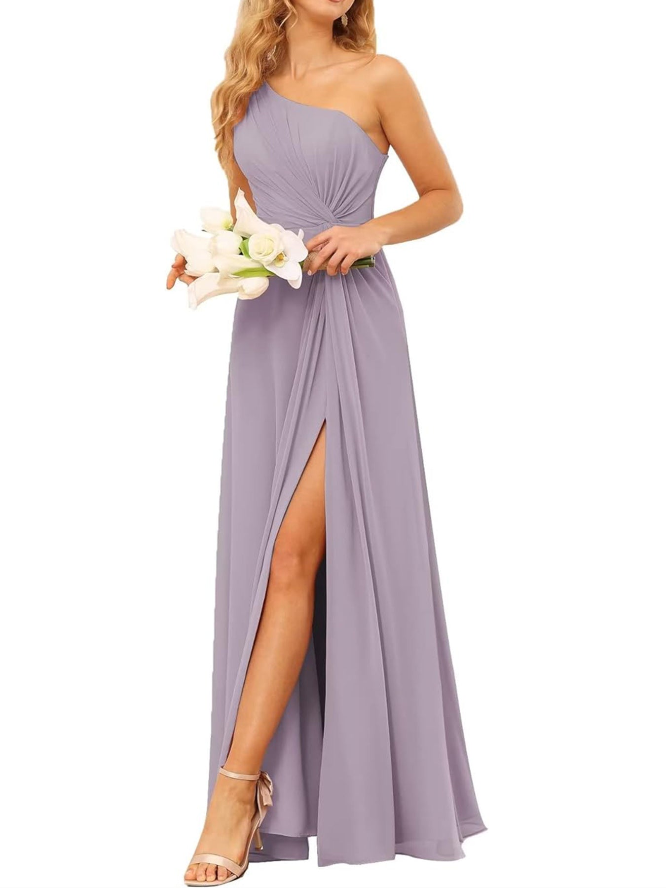 A-Line/Princess One-Shoulder Sleeveless Floor-Length Bridesmaid Dress with Pockets