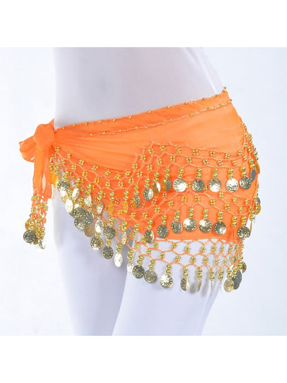 Belly Dance Hip Scarf Coin Sequin Women's Training Chiffon / Ballroom Gold Coin Belt