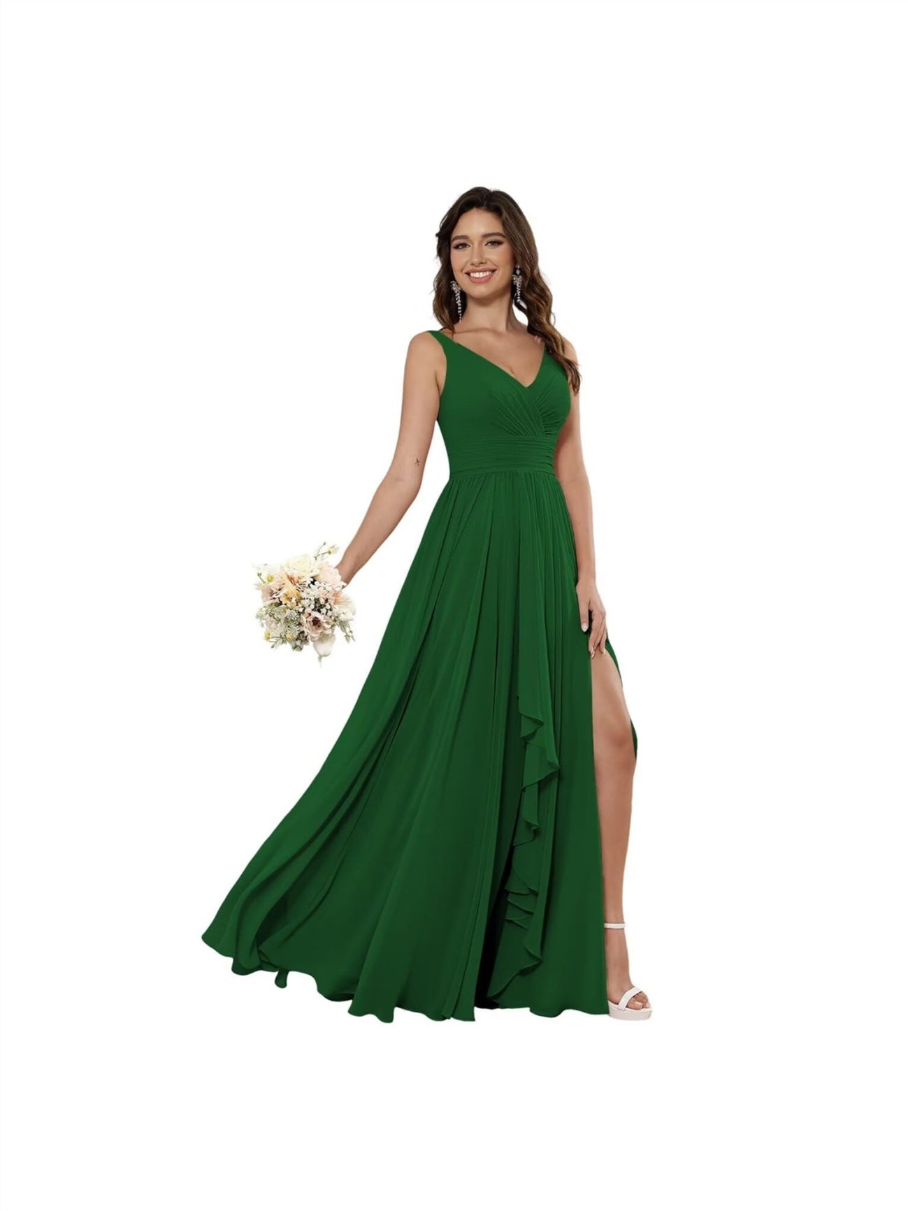 A Line/Princess Chiffon V Neck Sleeveless Floor-Length Bridesmaid Dresses