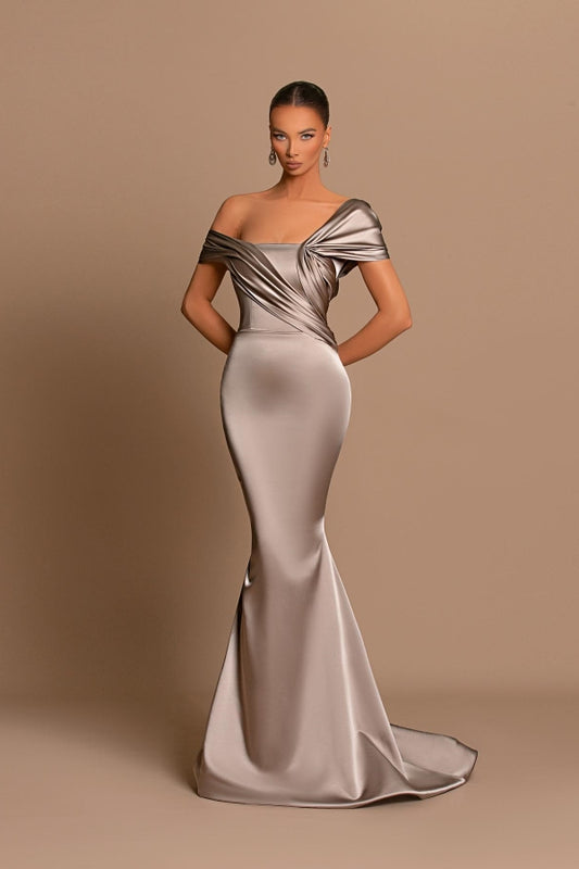 edgynewlook Glamorous Gray Off-Tne-Shoulder Mermaid Prom Dress With Split