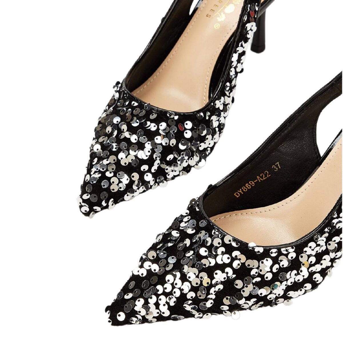 Women's Wedding Shoes Black Pointed Toe Stiletto Heel Bridal Shoes with Sequins