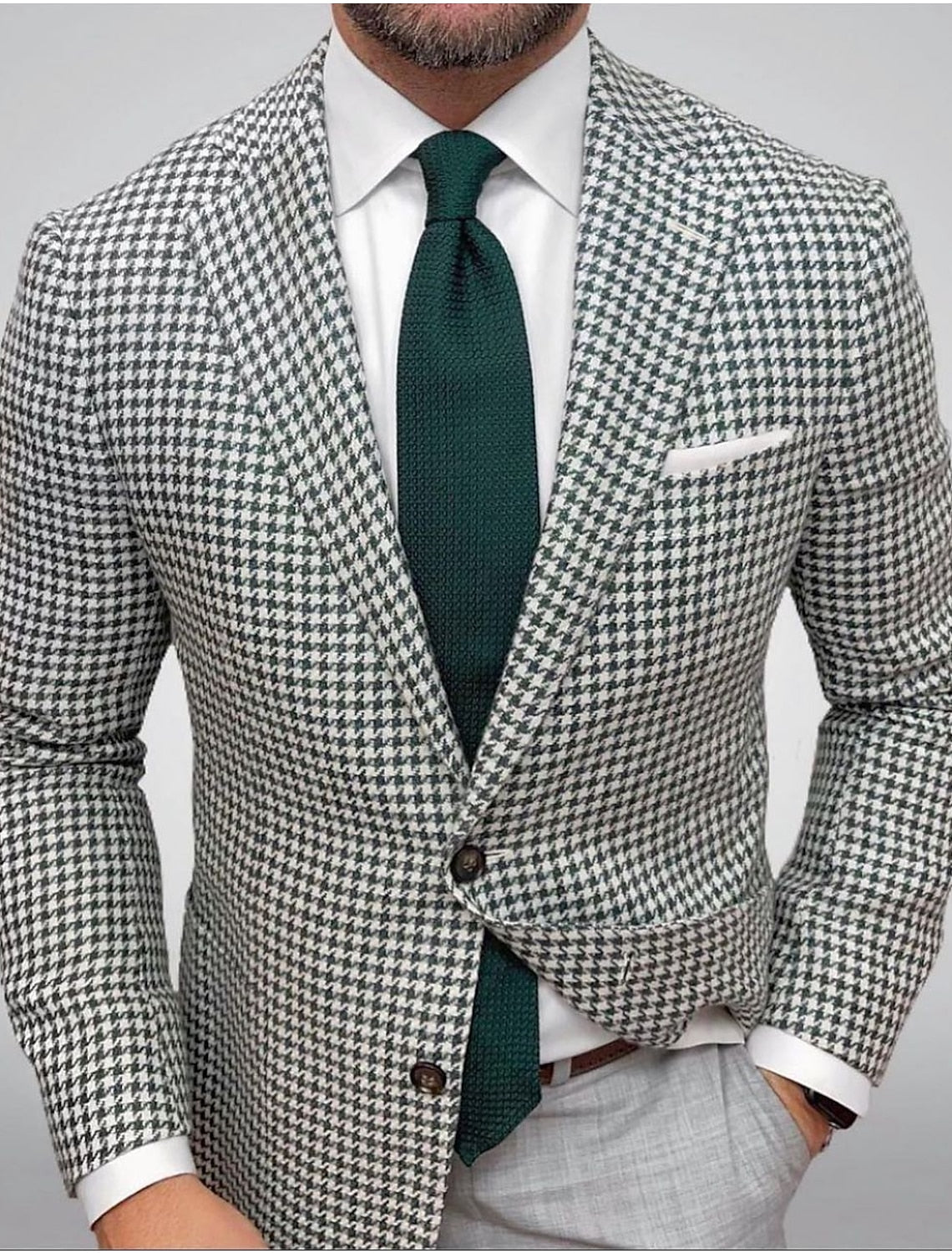 Green Red Brown Men's Tailored Fit Single Breasted Two-buttons Houndstooth Casual Jacket