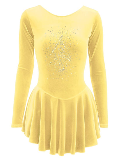 Figure Skating Dress Women's Girls' Dancewear Velvet Long Sleeve Ice Skating Dress