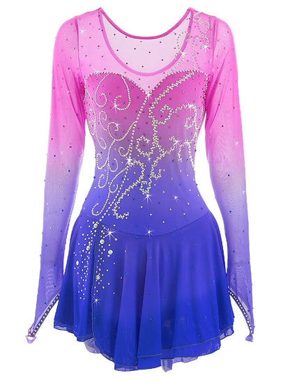 Figure Skating Dress Women's Girls' Rhinestone Halo Dyeing Mesh Spandex High Elasticity  Ice Skating Dress