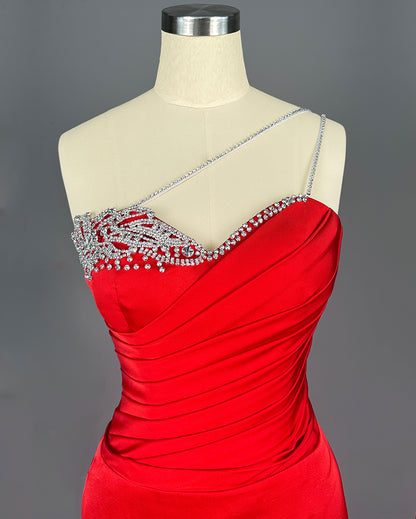 Okdais Red Prom Dress Long Sleeveless Sweetheart With Beadings X0021