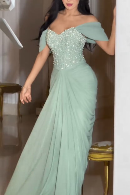 Shining Beaded Off-The-Shoulder Chiffon Prom Dress ZT0255