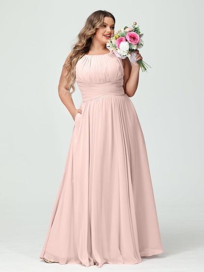 A-Line/Princess Spaghetti Straps Sleeveless Plus Size Bridesmaid Dresses with Pockets