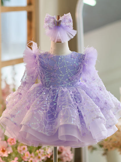 Sequins Tulle Knee-length Baby Girl Dress