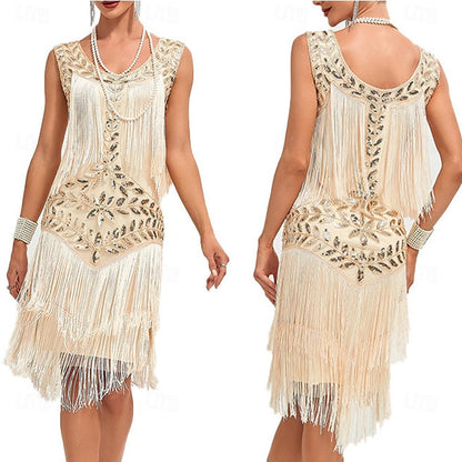 A-Line/Princess Scoop Sleeveless Knee-Length Vintage Dress with Sequins &Tassel Fringe