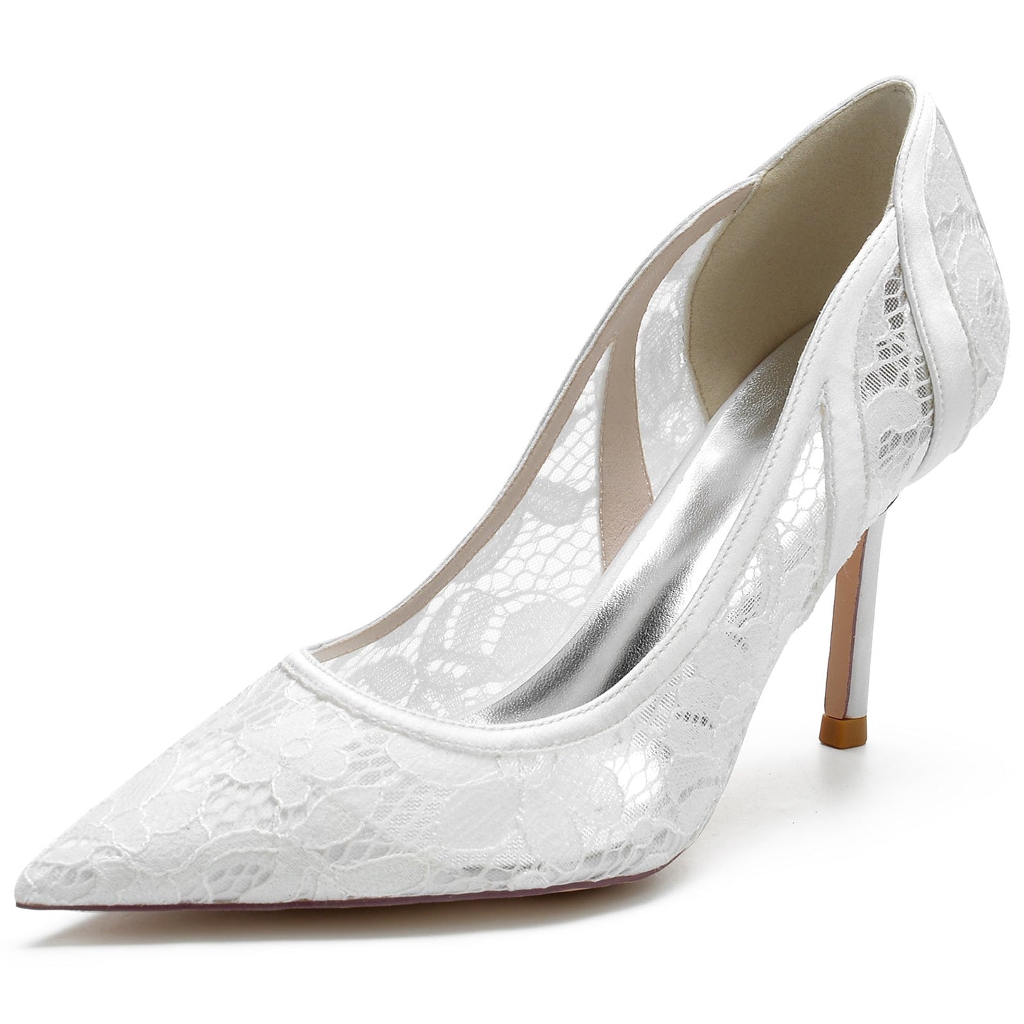 Women's Wedding Shoes Silk Satin Stiletto Pointed Toe Lace Bridal Shoes