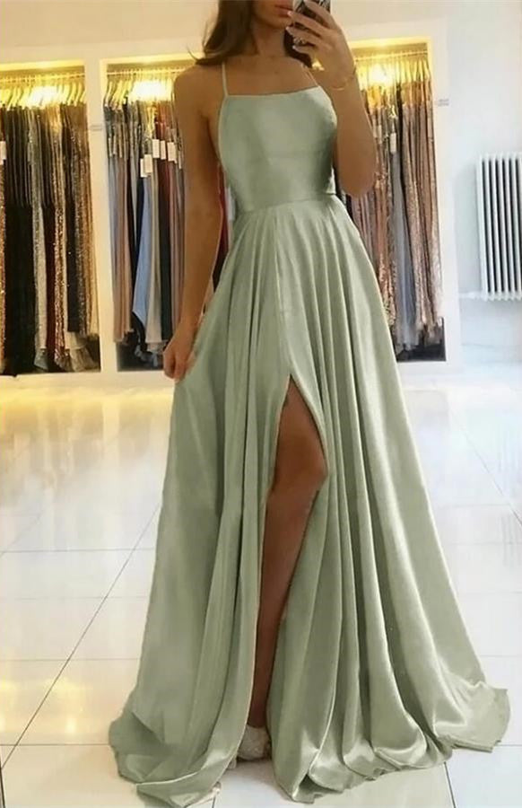 Spaghetti-Straps Prom Dress With Slit PD0178