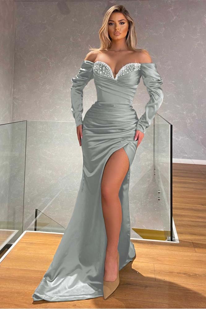 Sweetheart Long Sleeves Mermaid Beadings Prom Dress With Split PD0720