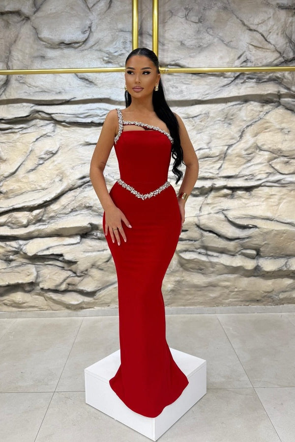 Red Beaded Mermaid One-Shoulder Prom Dress ZT0261