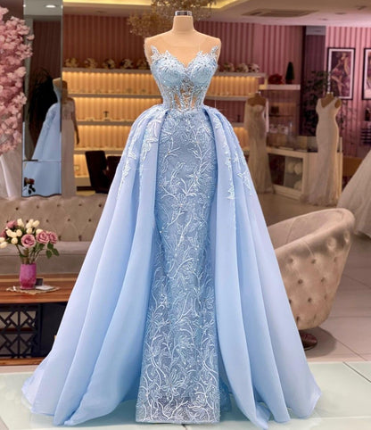 Beautiful Strapless Mermaid Long Embroidery Prom Dress With Detachable Tail ZT0211