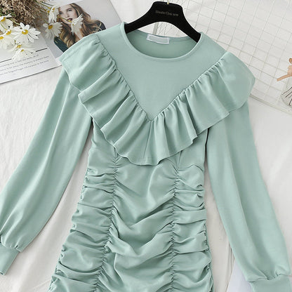 Round neck Ruffle fashion French Vintage Dress  4820