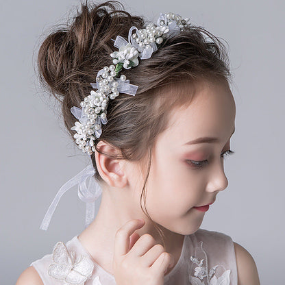 Children's Dress White Lace Pearl Flower Headband Accessories