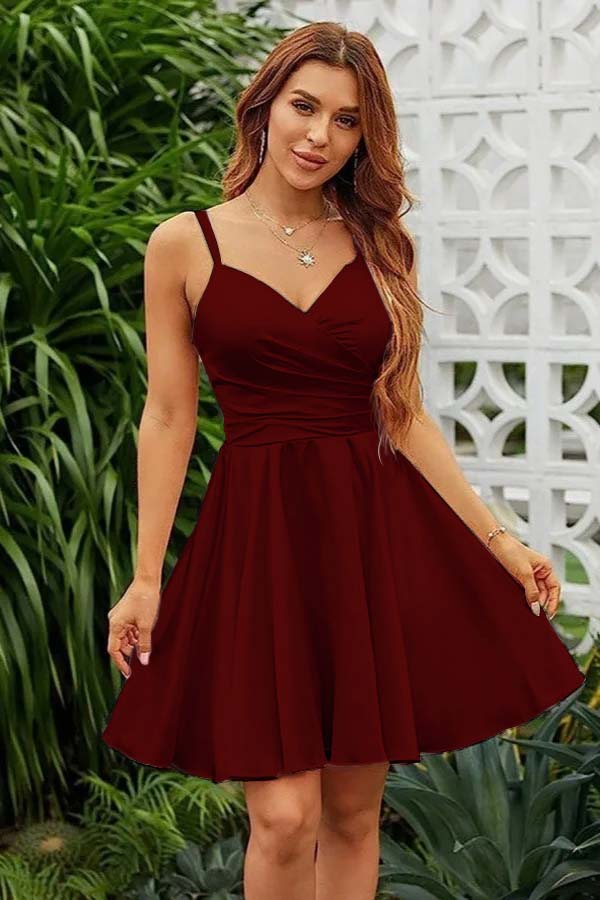 Fashion Pink Spaghetti Strap Homecoming Dress V Neck Prom Dress YZTS072