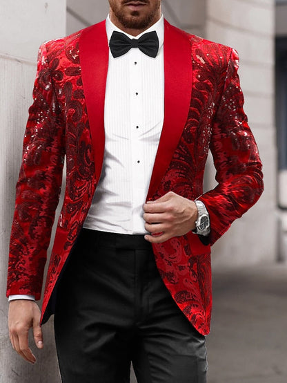 Men's Tailored Fit Single Breasted One-button Sequins Party Jacket