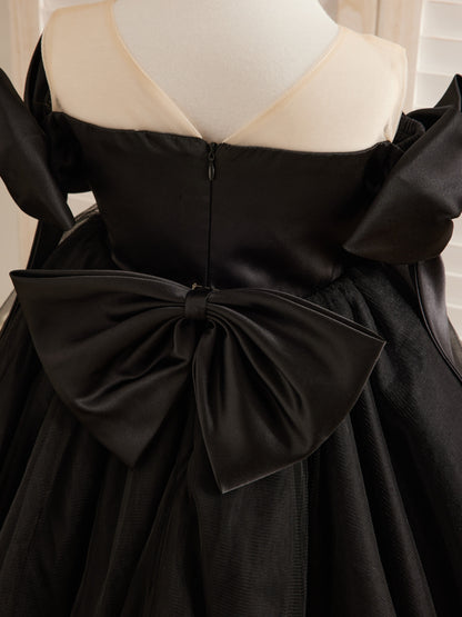 Off-Shoulder Knee-length Black Tulle Baby Girl Dress