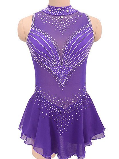 Figure Skating Dress Women's Girls' Crystal/Rhinestone Spandex High Elasticity Sleeveless Ice Skating Dress