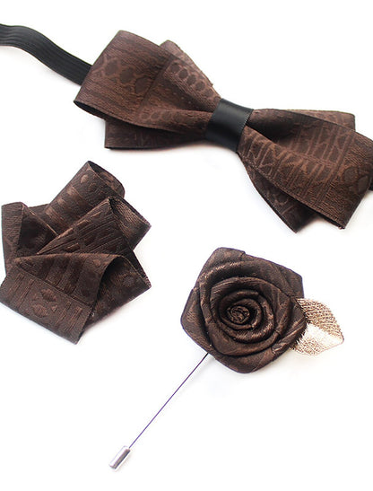 Men's Bow Tie Solid Color Black Yellow Wine Set