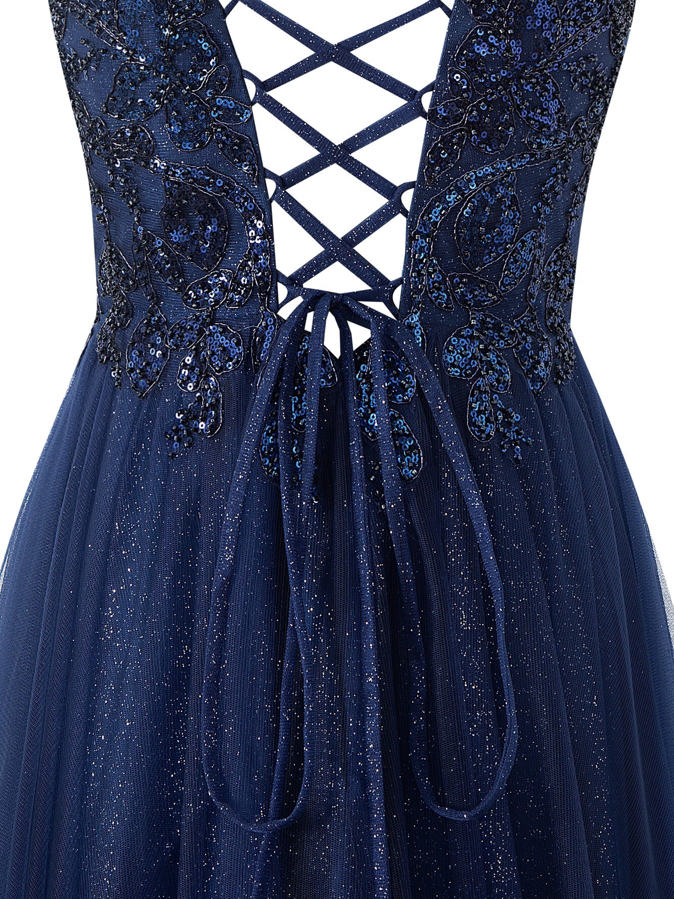 Emily Navy Blue | A-line Floor Length Glitter Tulle Prom Dress