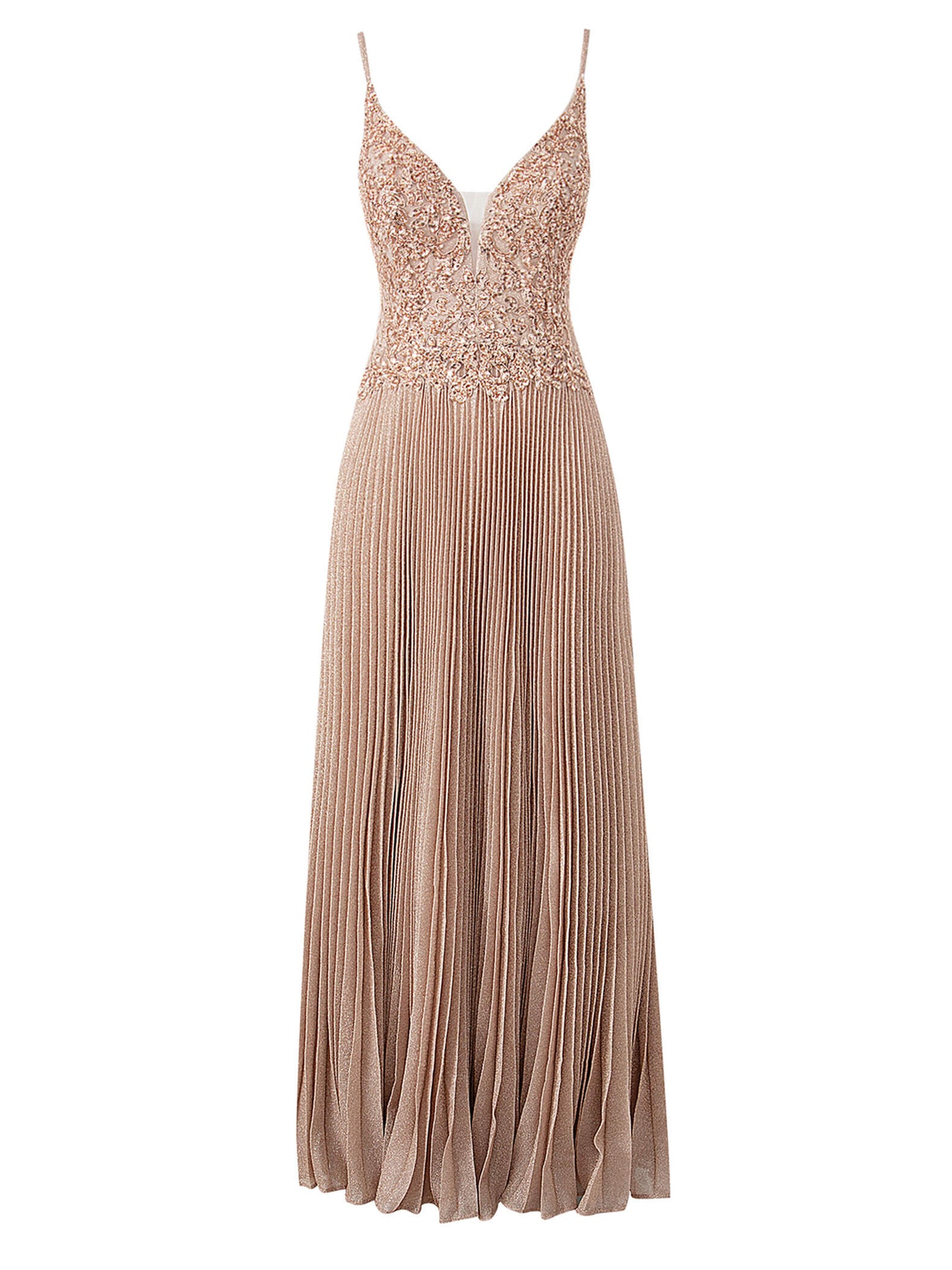 Elizabeth | Rose Pink A-line Floor Length Glitter Jersey Prom Dress with Appliques and Sequins