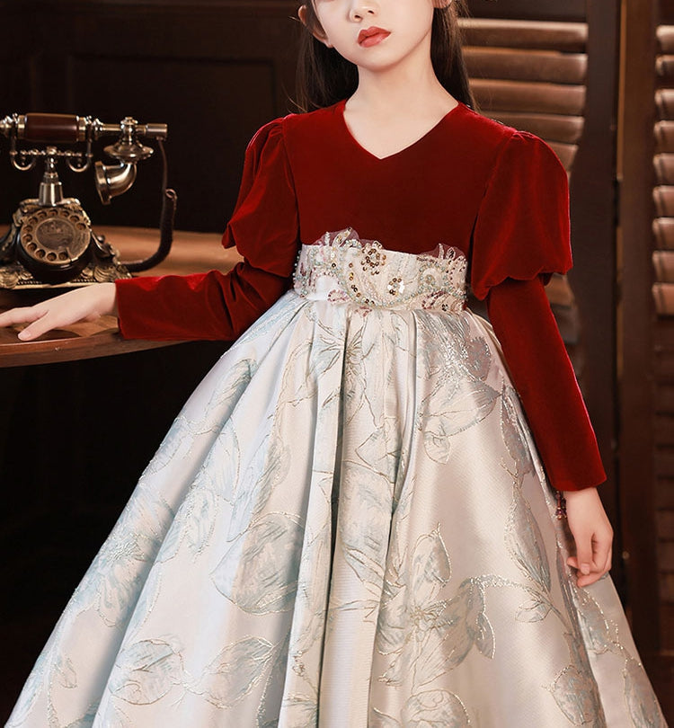 A-Line/Princess V-Neck Long Sleeves Embroidery Girl Party Dress with Appliques