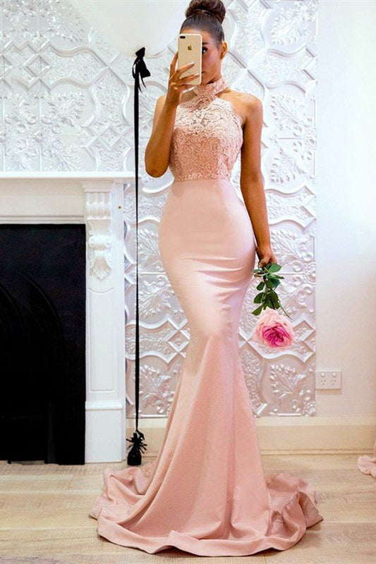 edgynewlook Hot High Neck Lace Prom Dress Mermaid