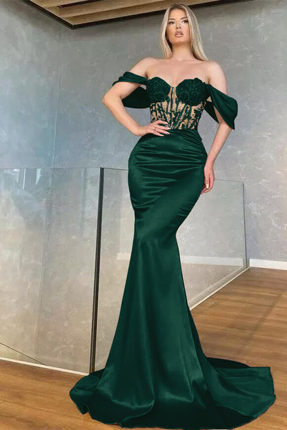 Off-the-Shoulder Sweetheart Long Mermaid Prom Dress With Beads ED0224