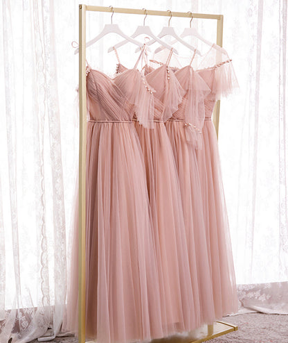 Pink Elegant A-line Tulle Long Ball Gown Evening Gown Bridesmaid Dress 8369