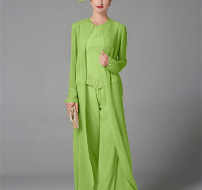 Chiffon Long Sleeves Mother of the Bride Pantsuits with Jacket & Sequins