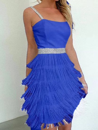 A-Line/Princess Spaghetti Straps Sleeveless Knee-Length Vintage Dress With Tassel Fringe