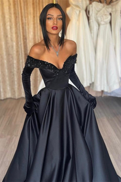 Black Prom Dress Off-the-shoulder With Gloves Long Mermaid ED0626