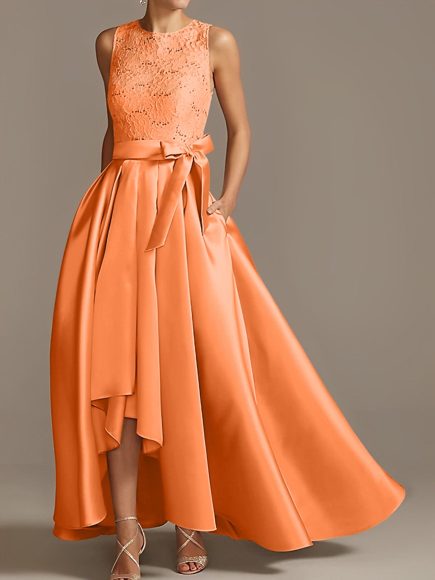 A-Line/Princess Jewel Neck Sleeveless Asymmetrical Mother Of The Bride Dresses With Pleats